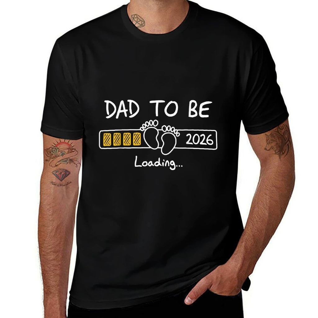 Dad To Be 2026 Dad Loading New Dad Est 2026 Daddy To Be  Ribbed Collar T-Shirt