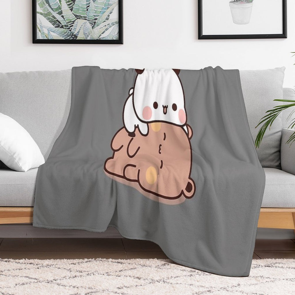BuBu Panda And DuDu Bear Are Playing Together ❤️ Durable Throw Blanket