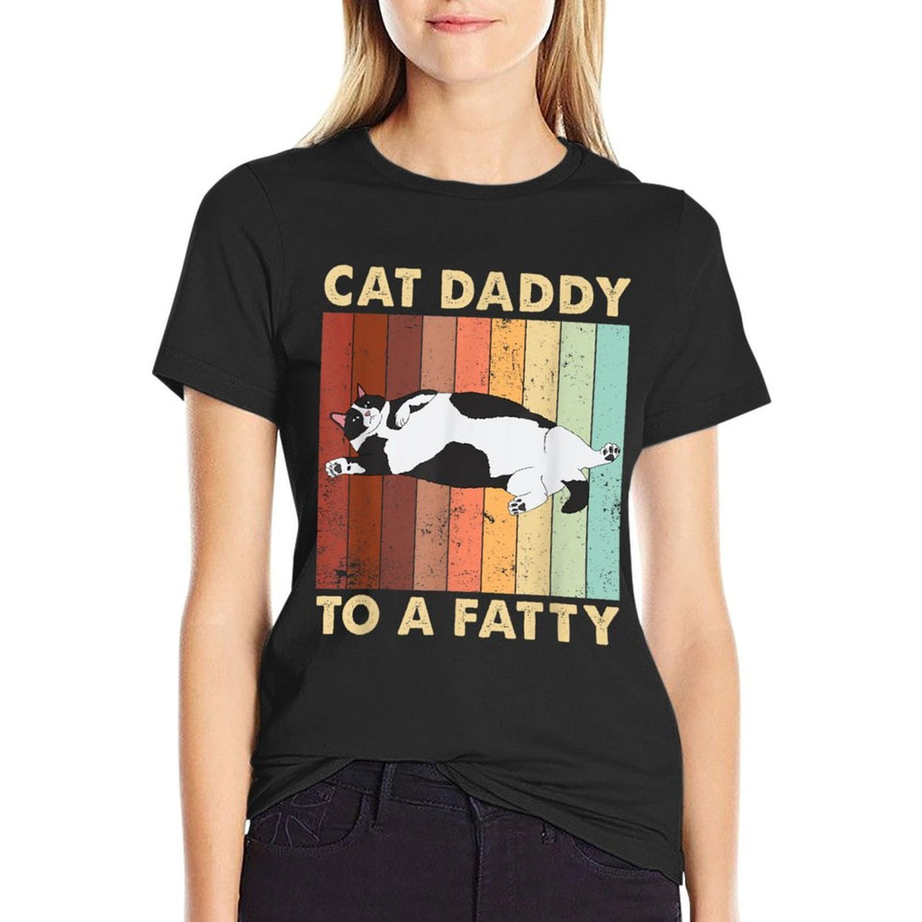 Kitty Lover Cat Gifts For Cat Lover Retro Fat Chonk Dad Funny Cat Daddy To A Fatty, Small Comfortable T-Shirt