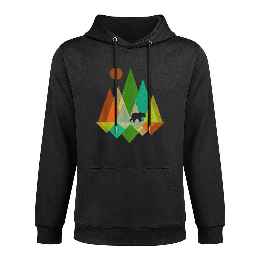 Geometric Mountains And Bear Nature Cotton-Polyester Blend Hoodie