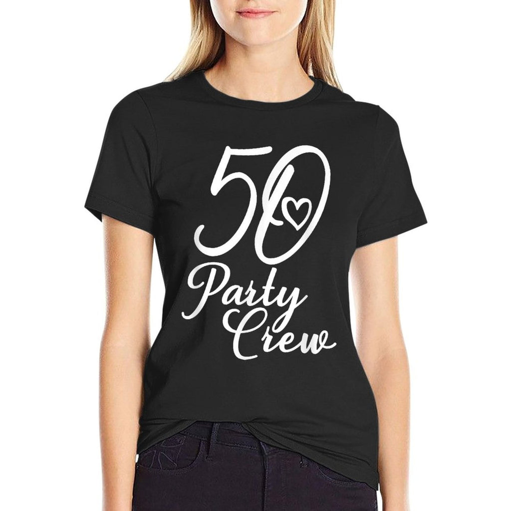 50 Party Crew, Matching Group, Women's 50th Birthday  Summer-ready Fabric T-Shirt