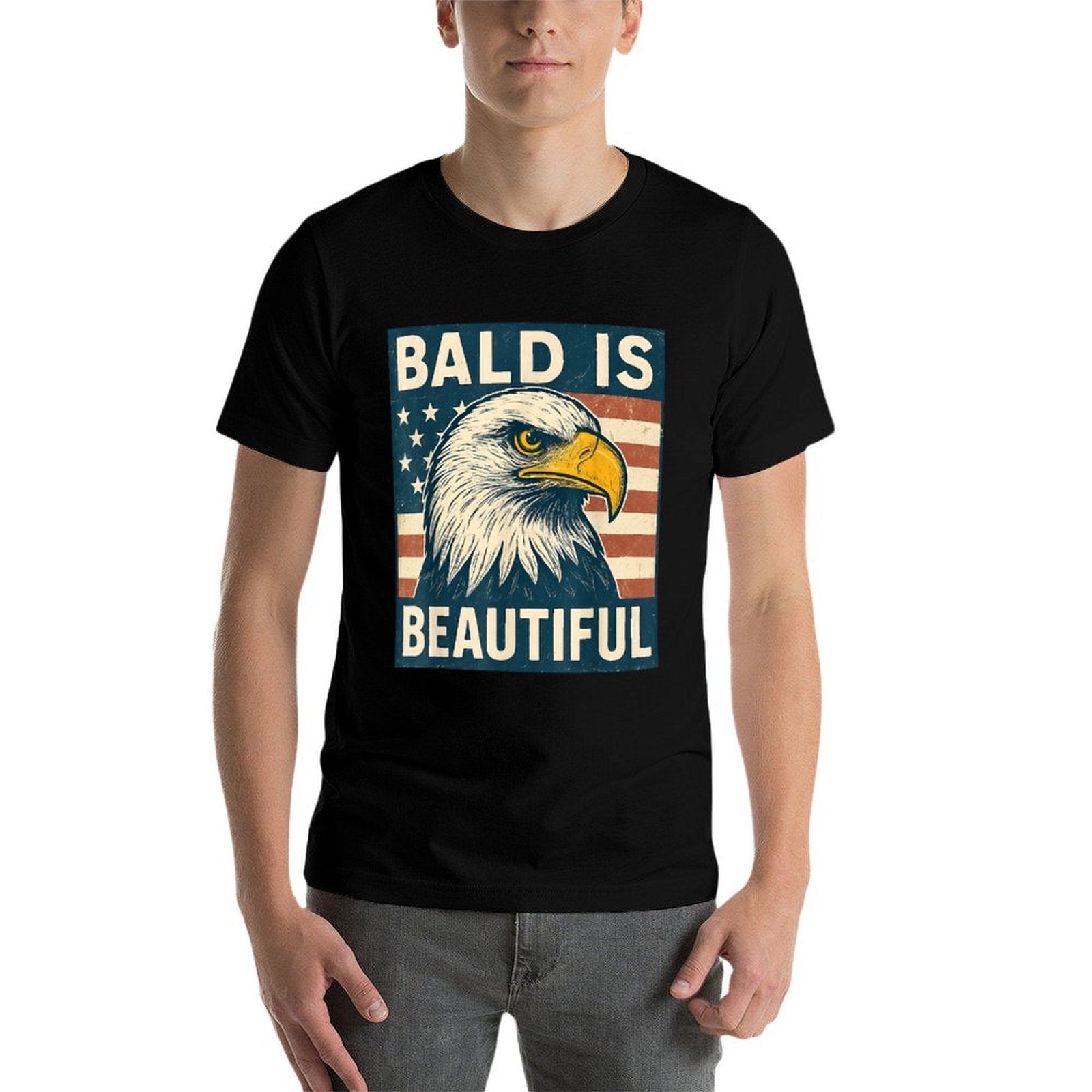 Bald Is Beautiful 4th of July American USA Bald Eagle  Oversized Silhouette T-Shirt