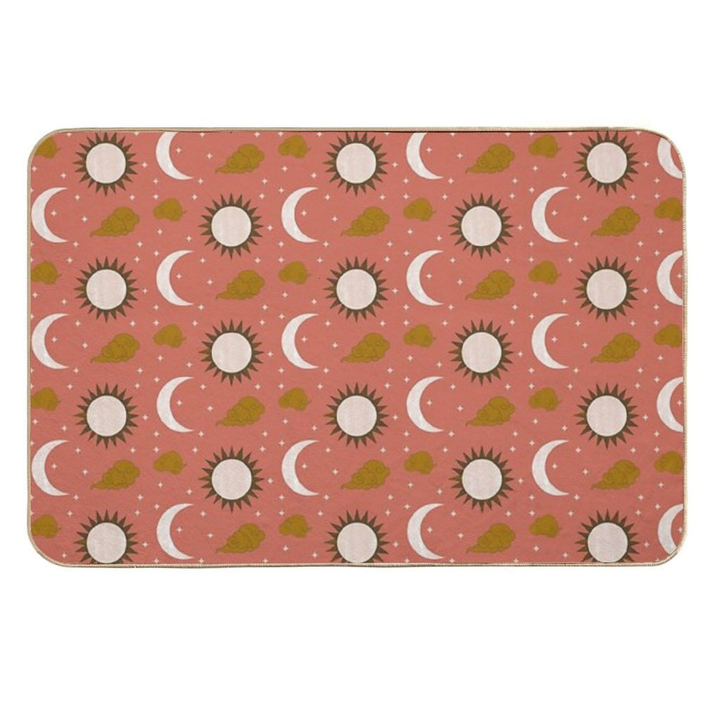 Blush Orange Gold Brown And White Sun And Moon Print  Fade-Resistant Bath Mat