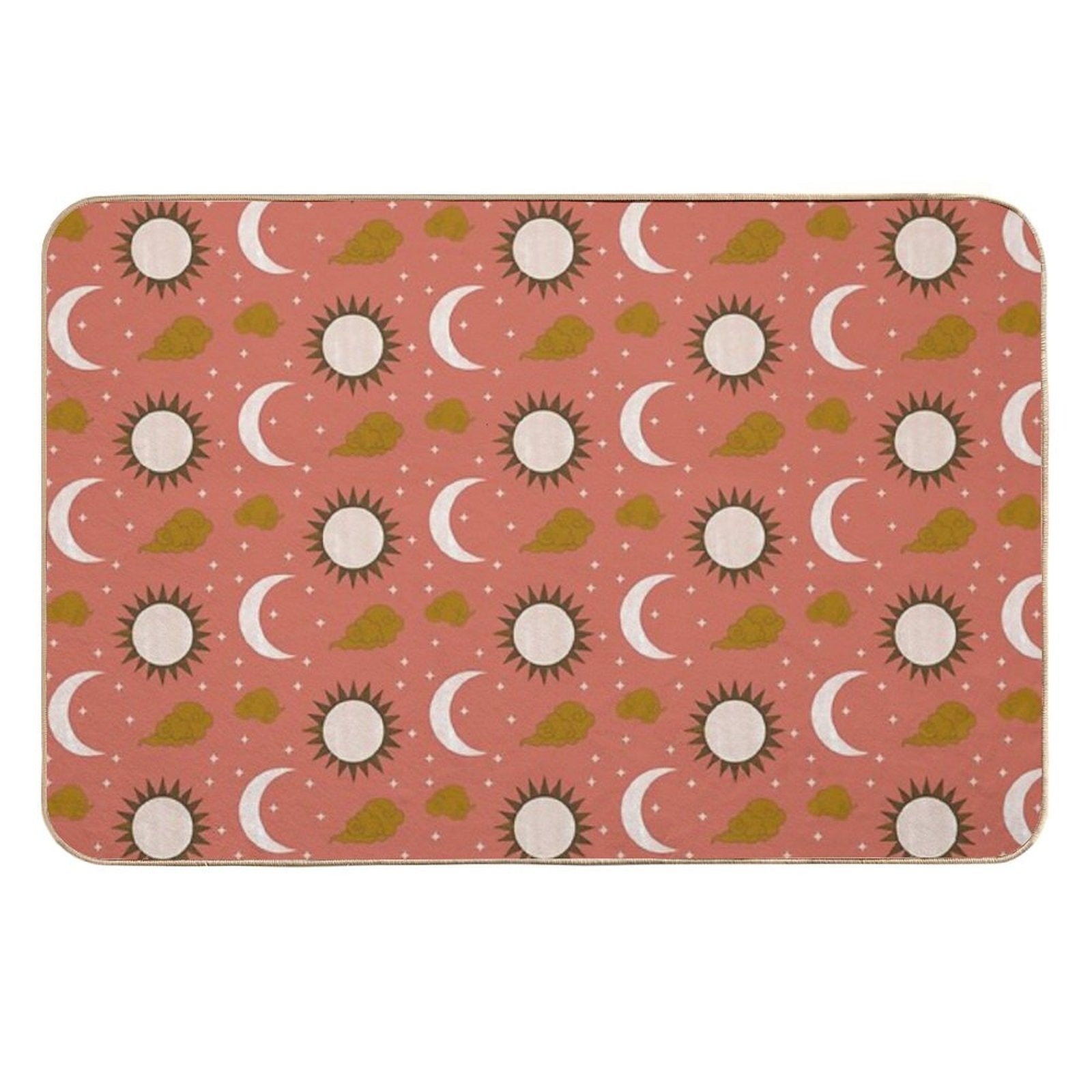Blush Orange Gold Brown And White Sun And Moon Print  Fade-Resistant Bath Mat