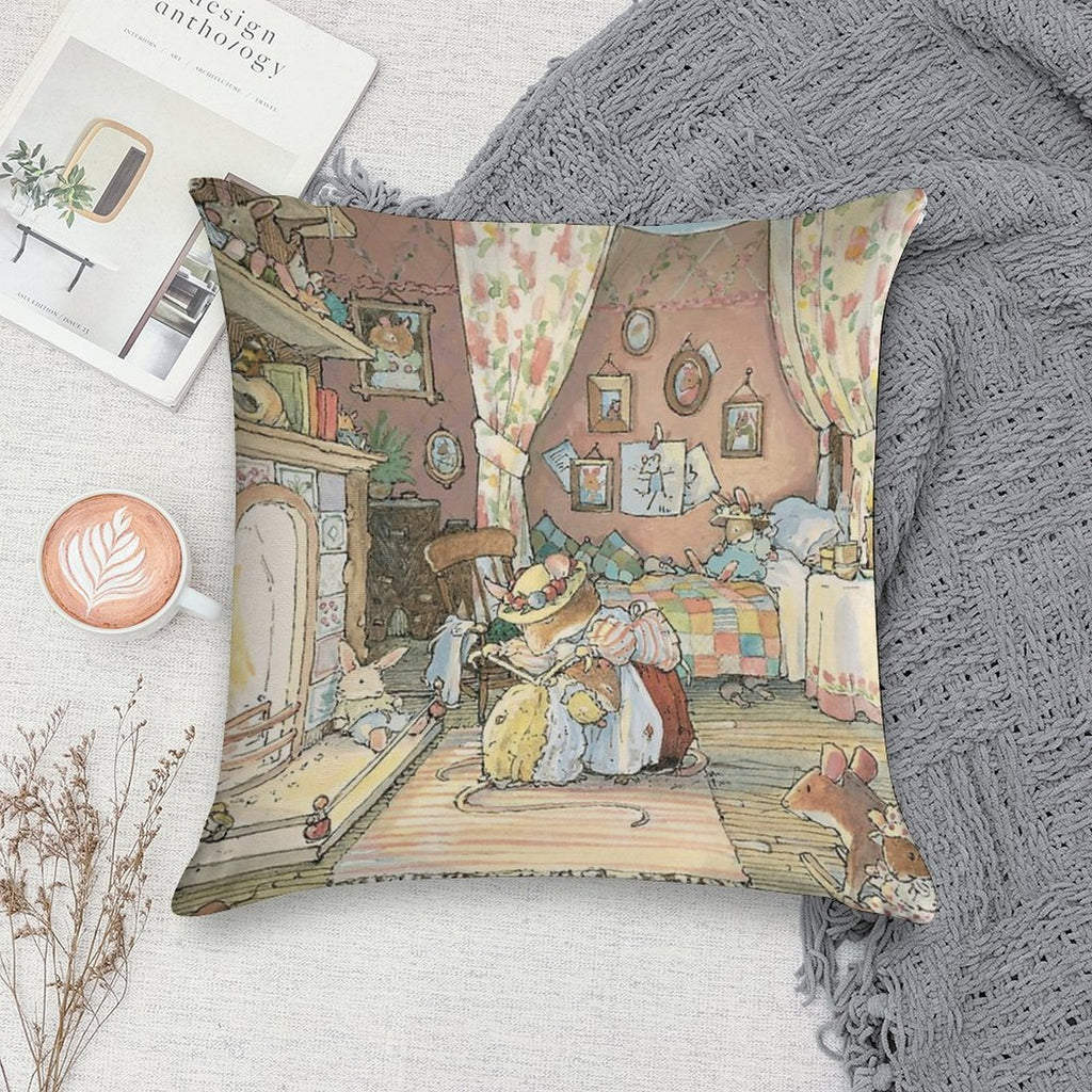 Lady Woodmouse Gets Primrose Ready for Bed Soft Luxury Feel Throw Pillow