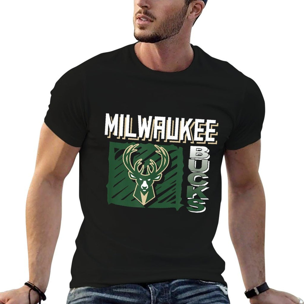 NBA - Milwaukee Bucks Scribble Square Black  Vintage-inspired T-Shirt