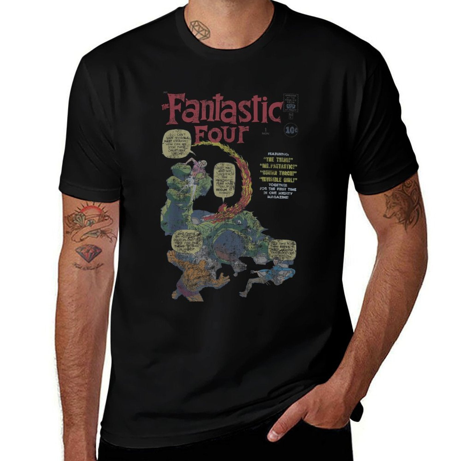 Marvel Fantastic Four First Appearance Vintage Comic Cover  High-quality Stitching T-Shirt