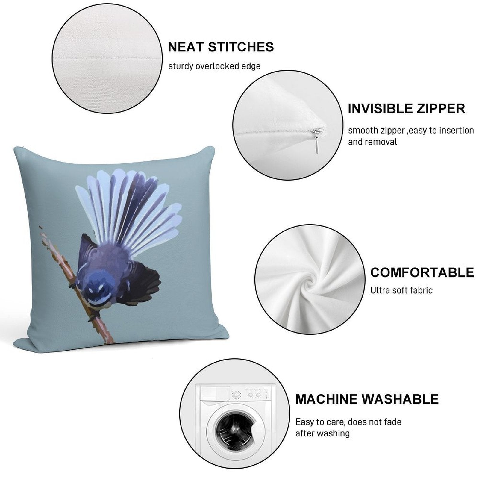 New Zealand Fantail Soft Decorative Cover Throw Pillow