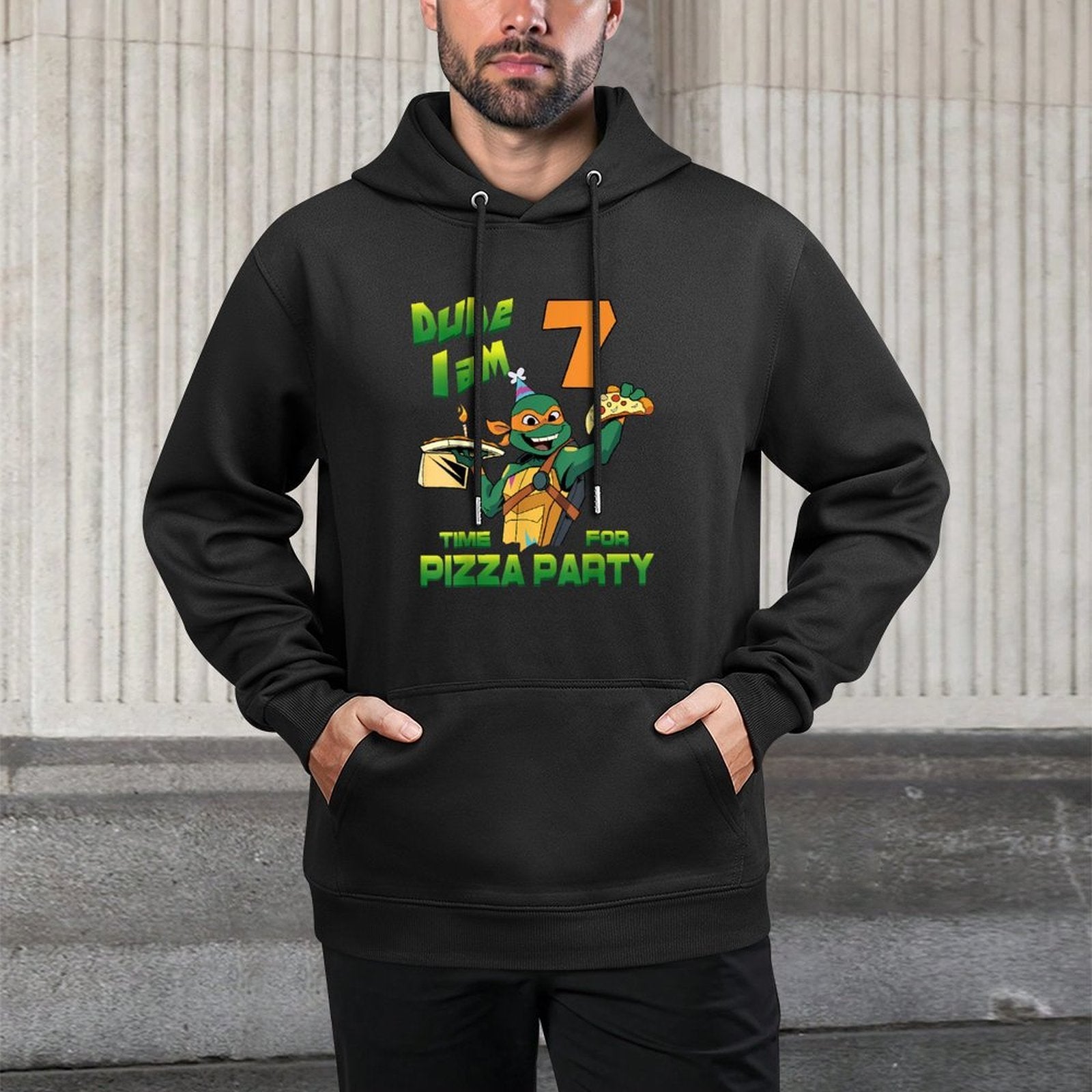Mademark Xnage Mutant Ninja Turtles - Dude I Am 7 Years Old Mikey Pizza Birthday Party Layering Staple Hoodie