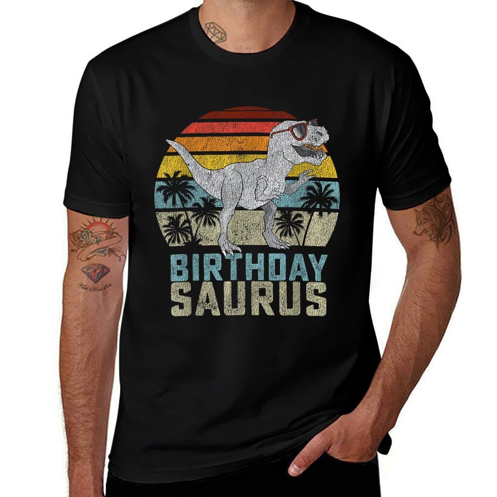 Birthday Saurus Rex Dino BirthdaysSaurus Matching Family  Fade-proof Color T-Shirt