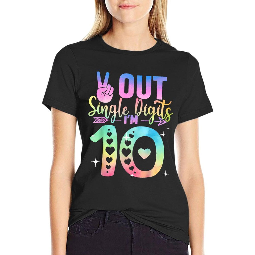 Peace Out Single Digits Tie Dye 10 Year Old Girl Birthday  Ribbed Collar T-Shirt