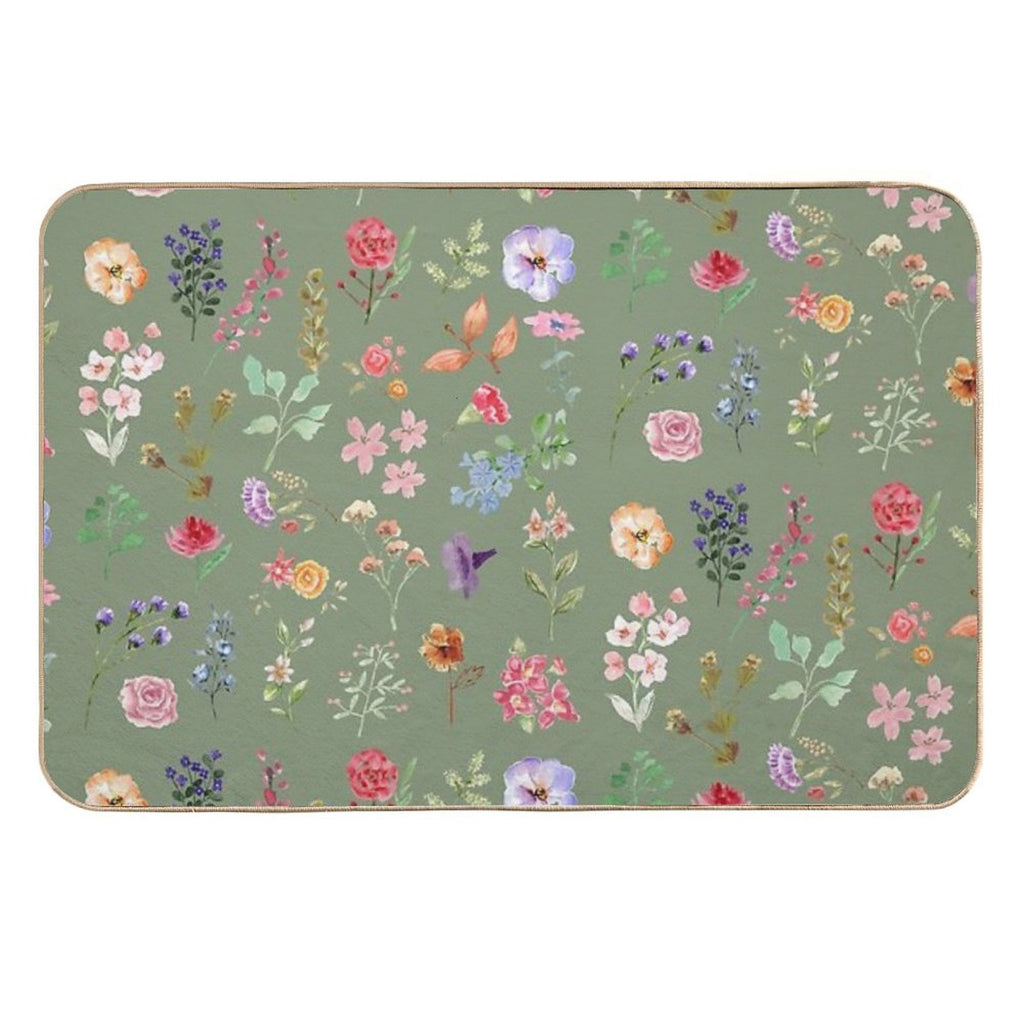 Watercolour Floral Pattern in Sage Green  Eco-Friendly Bath Mat