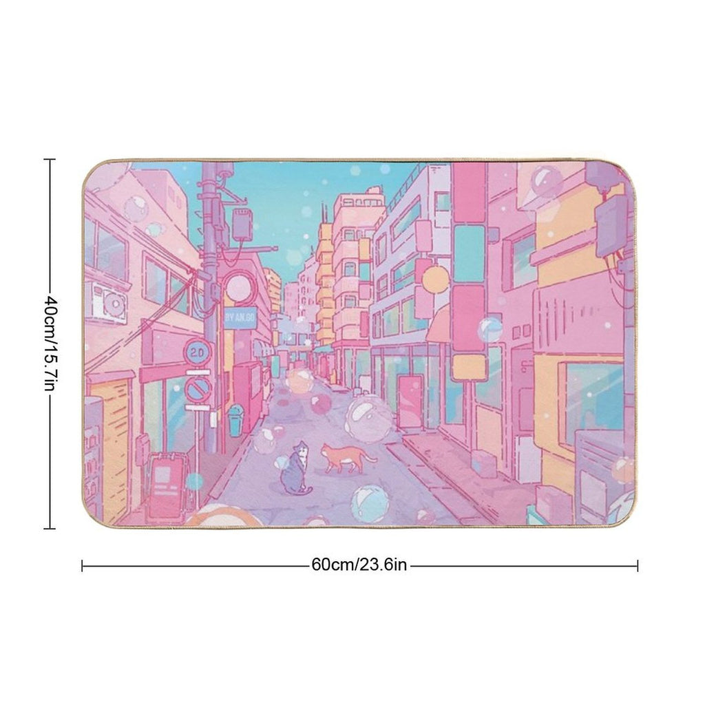 The Cute Cats in The Tokyo Streets (Soft Pastel Version)  Versatile Bath Mat
