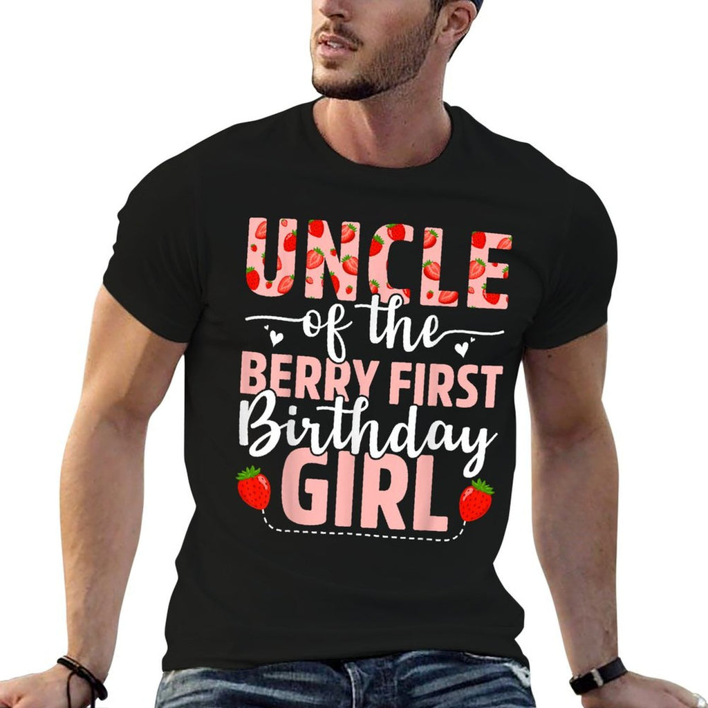 Uncle Of The Berry First Birthday Girl Sweet Strawberry  Rolled Sleeves T-Shirt