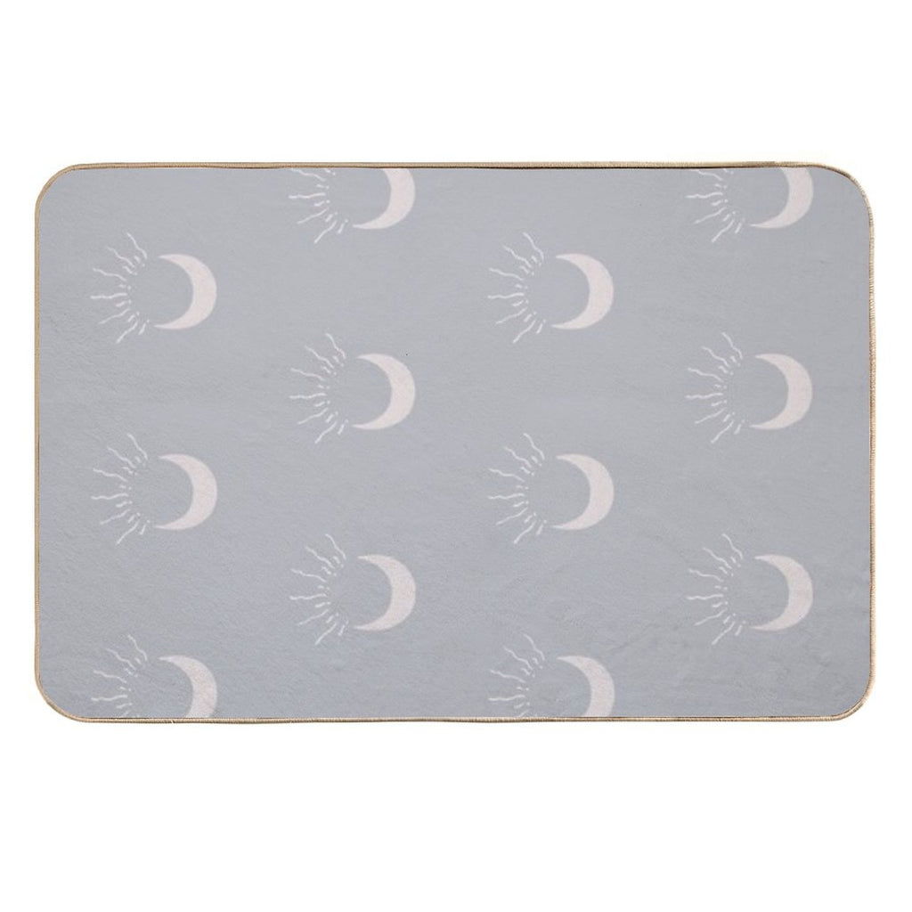 Cute Sun And Moon Design Boho Aesthetic In Muted Colors Stone Blue  Slip-Resistant Bath Mat