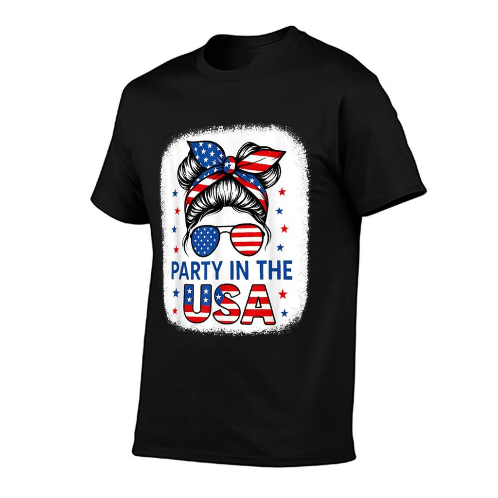Party In USA Girls 4th of July Daughter Messy Bun USA  Breathable T-Shirt