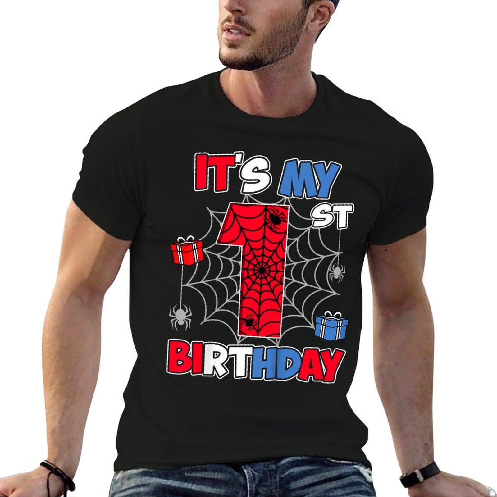Kids It's My 1st Birthday Spider Theme Party 1 Year Old Boys Kid  Easy-care T-Shirt