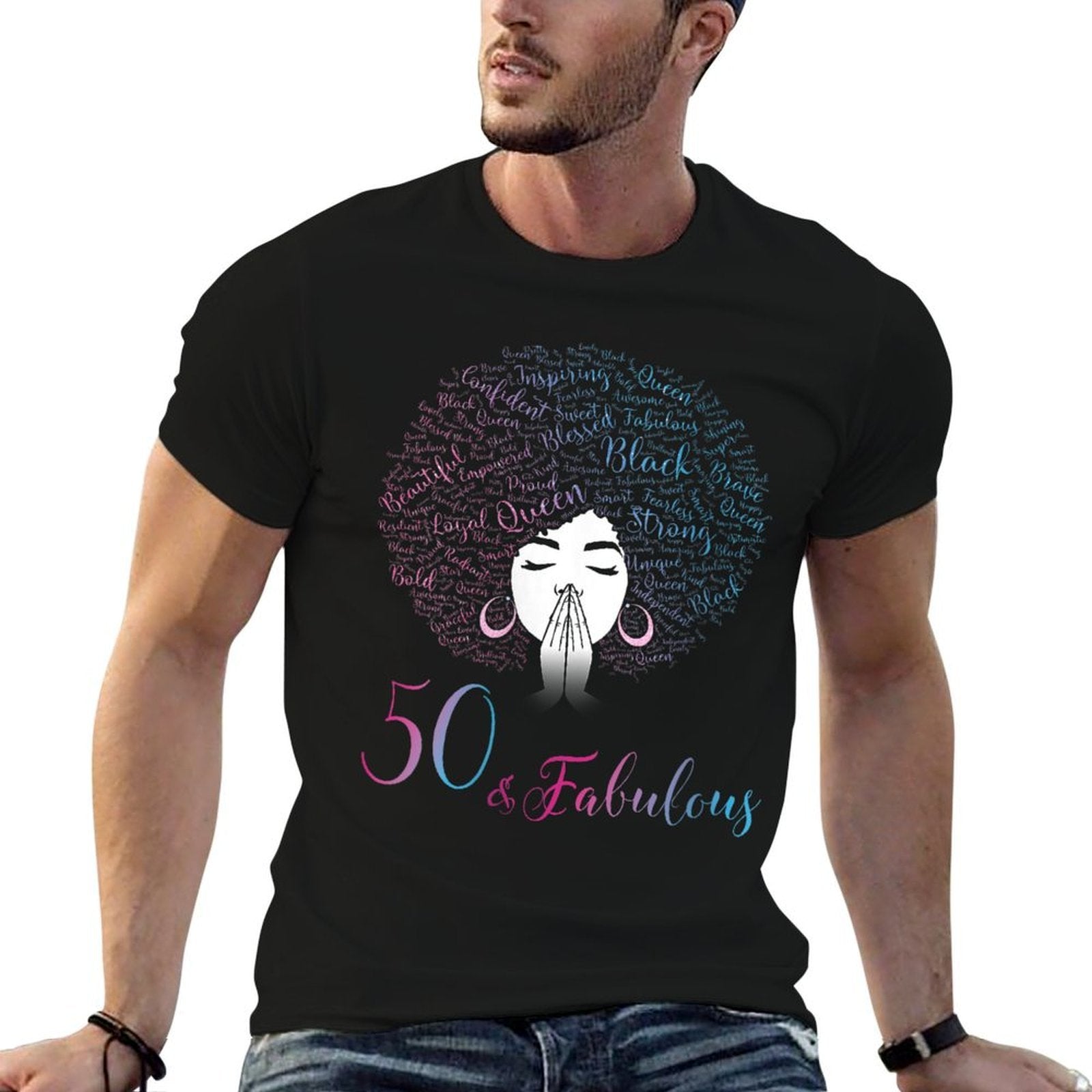 Womens 50 & Fabulous Black Queen Afro Hair 50th Birthday  Durable T-Shirt