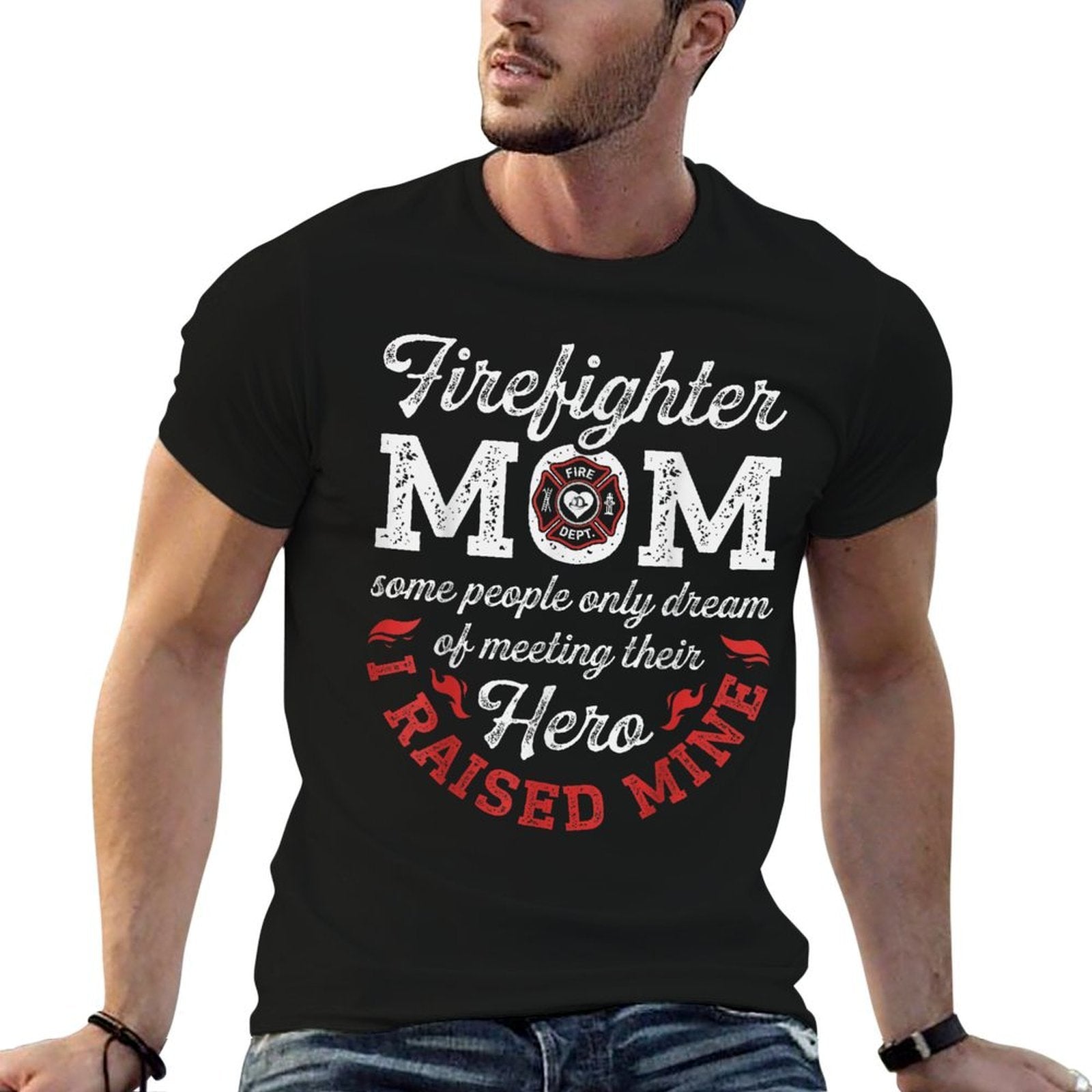 Firefighter Mom Mothers Day Thin Red Line Firefighting  Tagless Design T-Shirt
