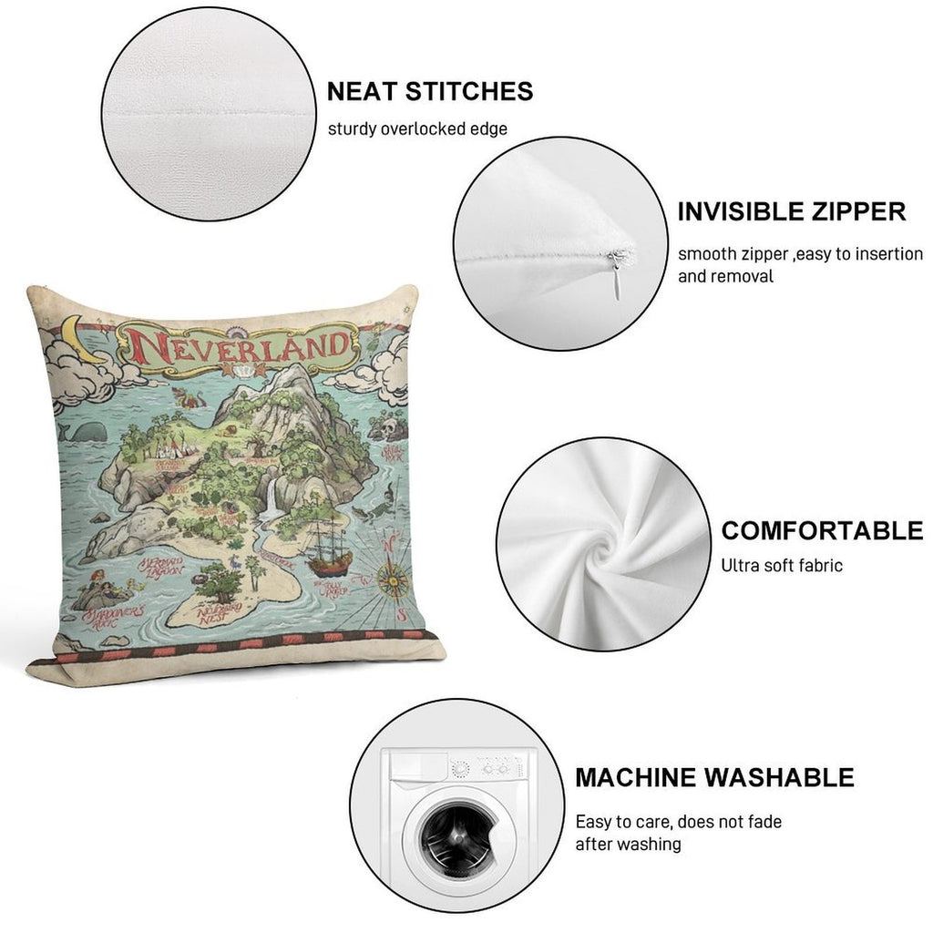 Neverland Map Soft Home Decor Throw Pillow