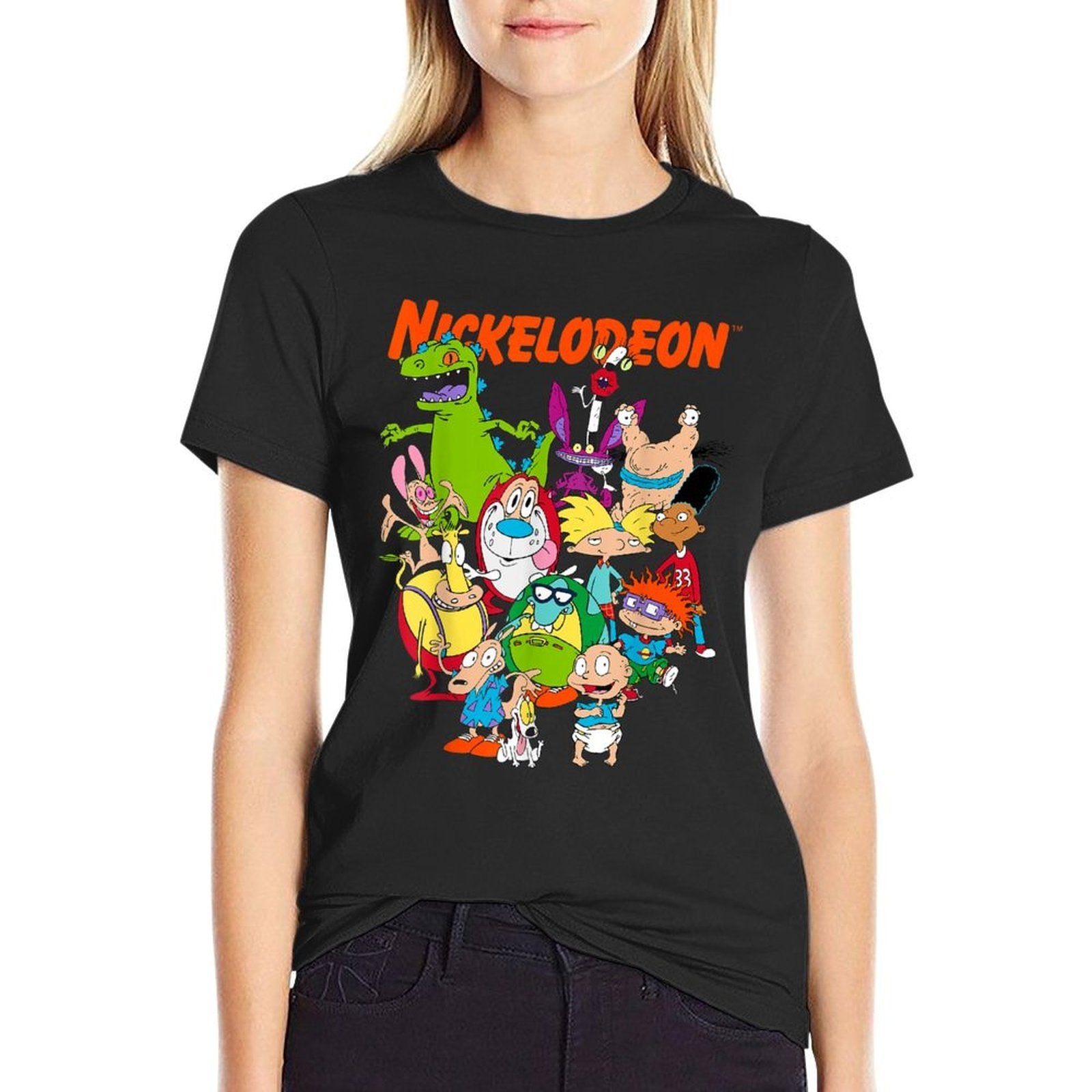Nickelodeon Group Shot All Retro 90s Characters  Heathered Texture T-Shirt