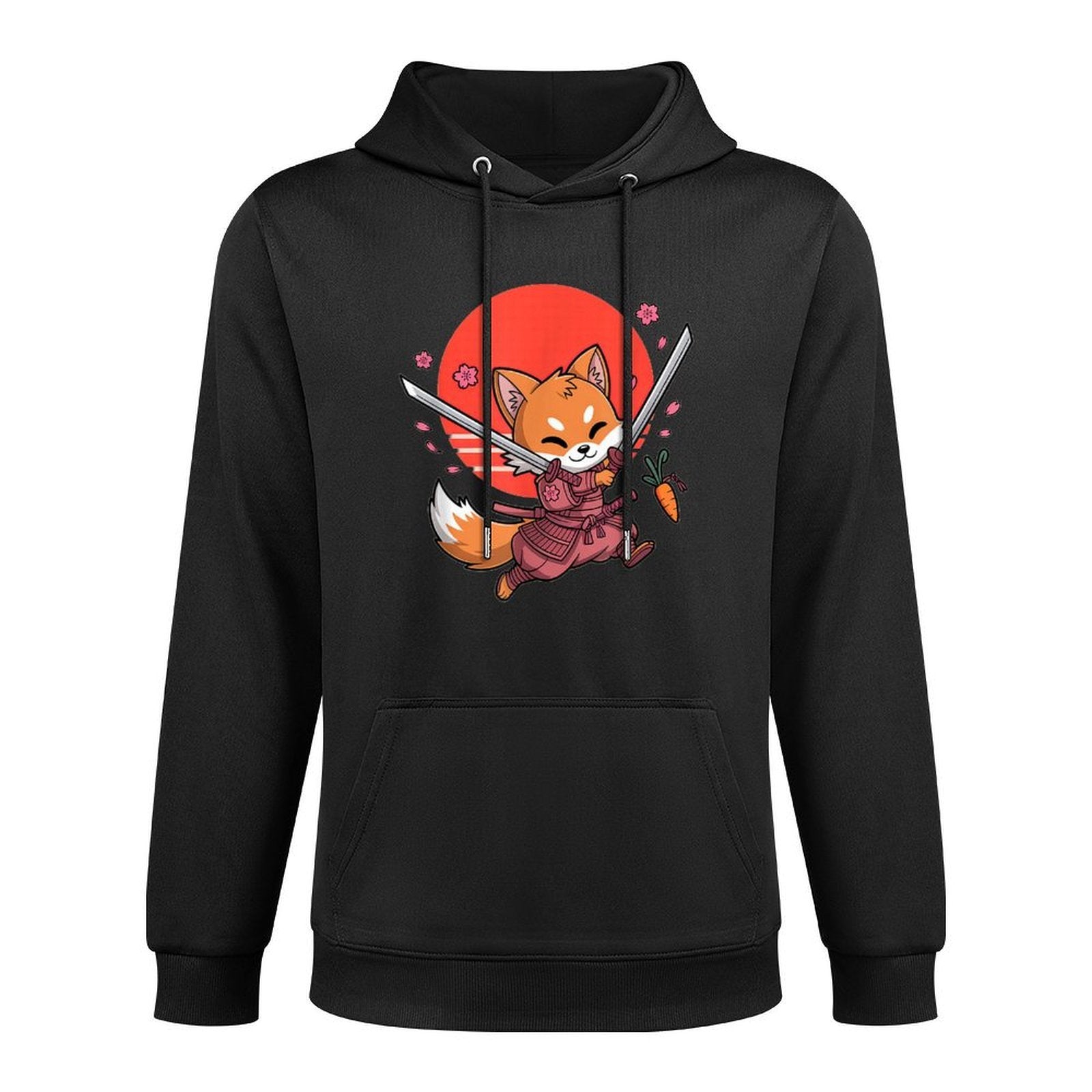 Kawaii Samurai Fox with Swords And Sakura Blossoms Cotton-Polyester Blend Hoodie