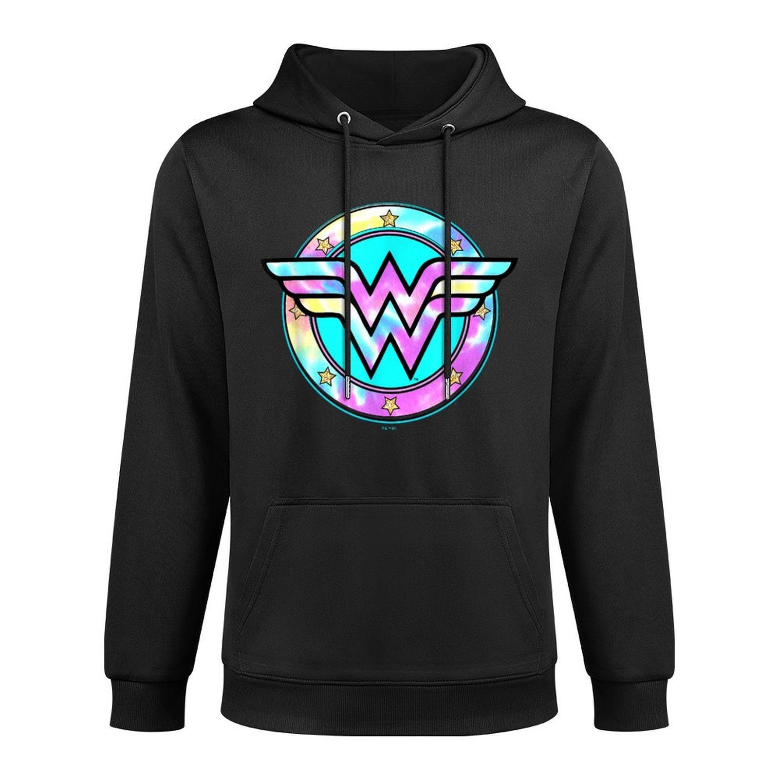 DC Comics Wonder Woman Rainbow Tie Dyed Superhero Badge Medium-Weight Fabric Hoodie