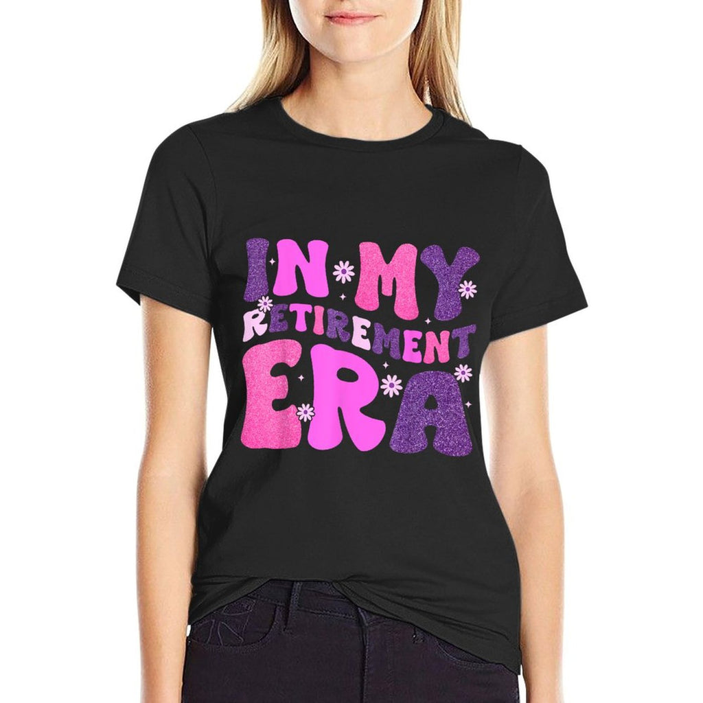 In My Retirement Era Retro Groovy Teacher Retired 2024 Women  Summer-ready Fabric T-Shirt
