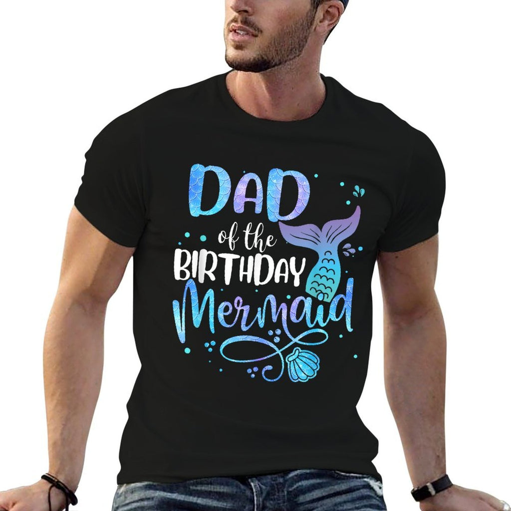 Dad Of The Birthday Mermaid Family Matching Party Squad  Ribbed Collar T-Shirt