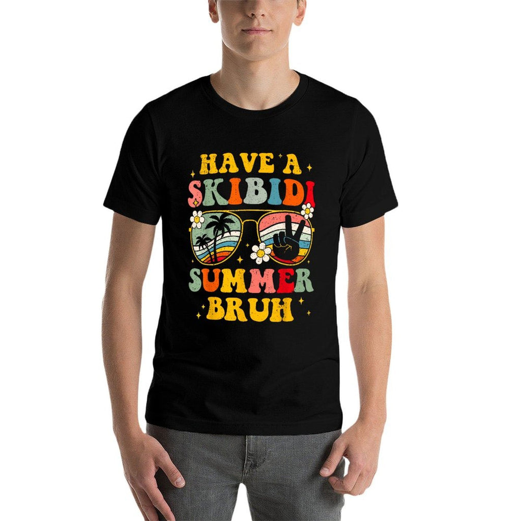 Retro Have A Skibidi Summer Bruh Last Day Of School  Ribbed Collar T-Shirt