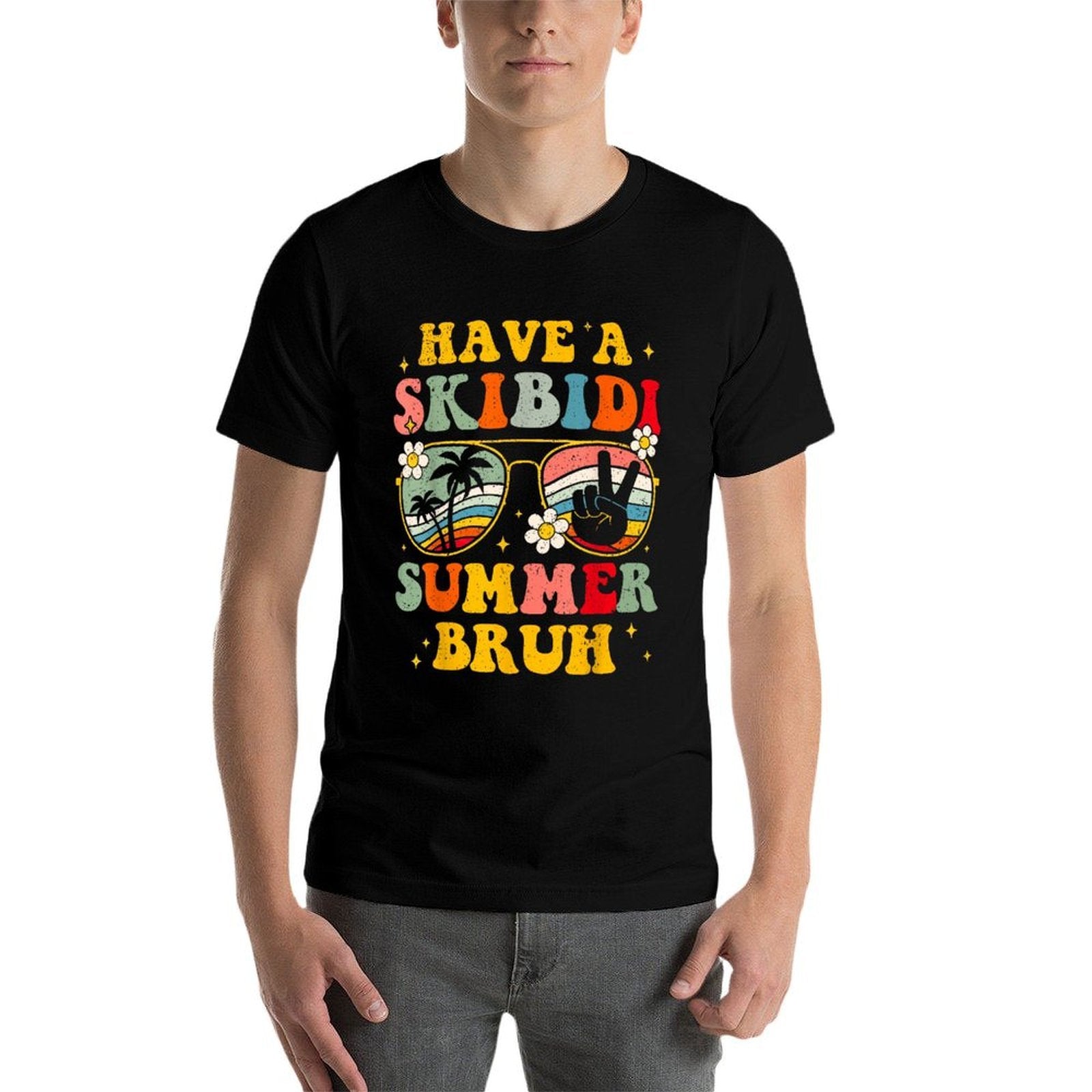Retro Have A Skibidi Summer Bruh Last Day Of School  Ribbed Collar T-Shirt
