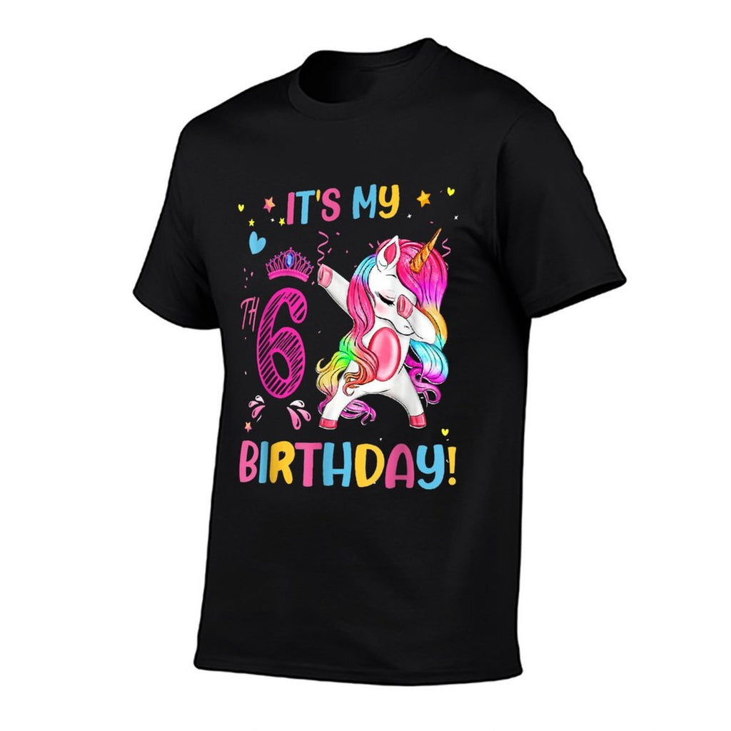 It's My 6th Birthday Unicorn Girls Funny 6 Year Old Birthday  Rolled Sleeves T-Shirt