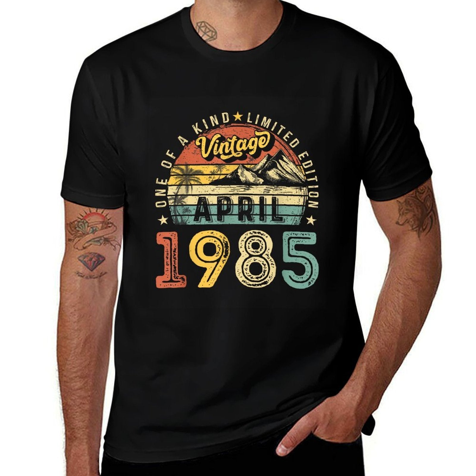 Vintage 40th Birthday Gift Vintage April 1985 For Men Women  Rolled Sleeves T-Shirt