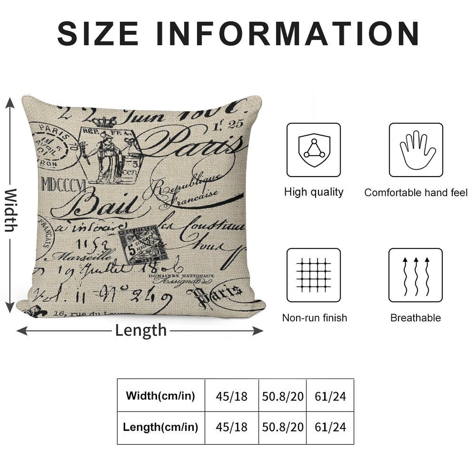 French Script Pillow Soft Hidden Zipper Throw Pillow