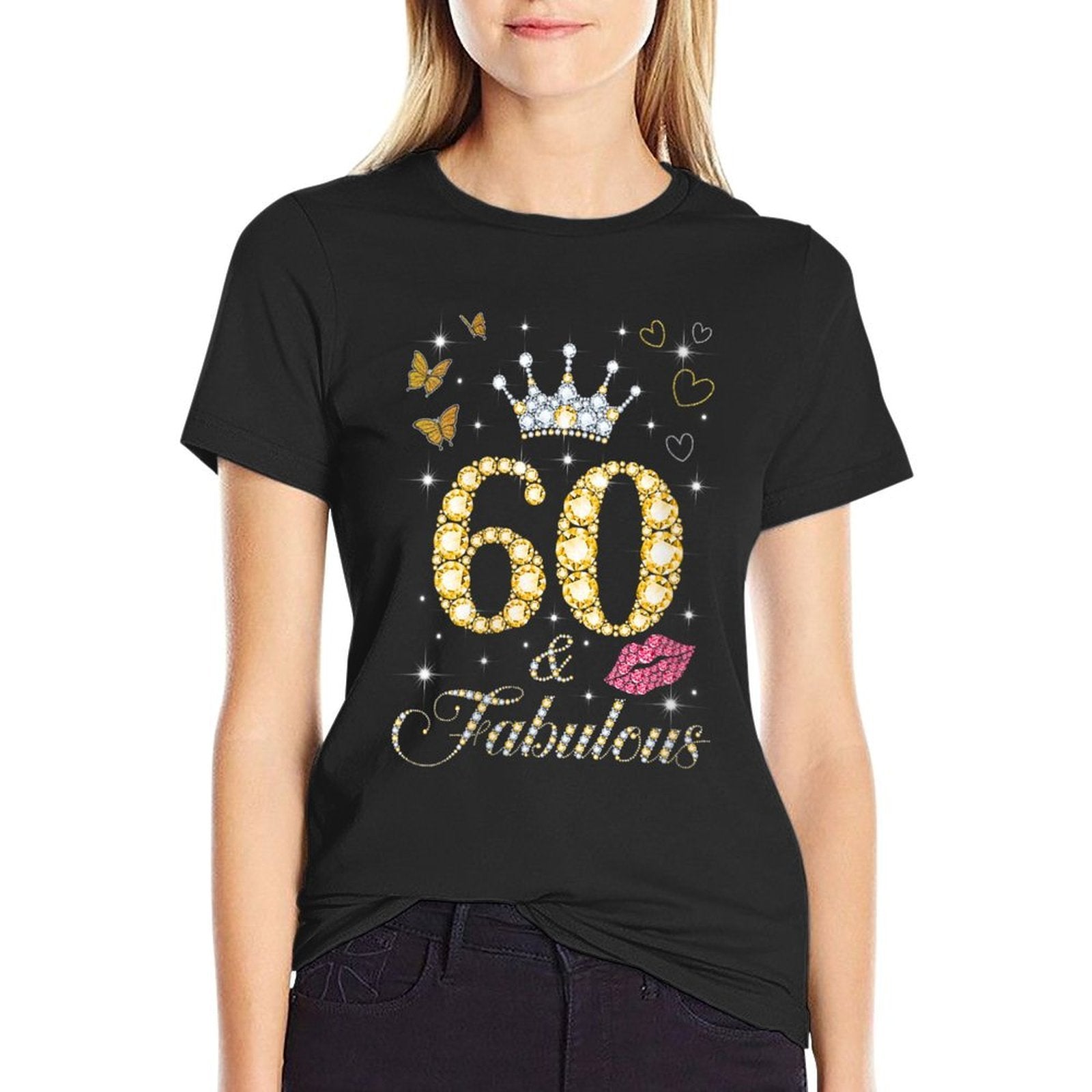 Womens Vintage Happy 60 And Fabulous Crown Heart Lip 60th Birthday  Odor-resistant T-Shirt
