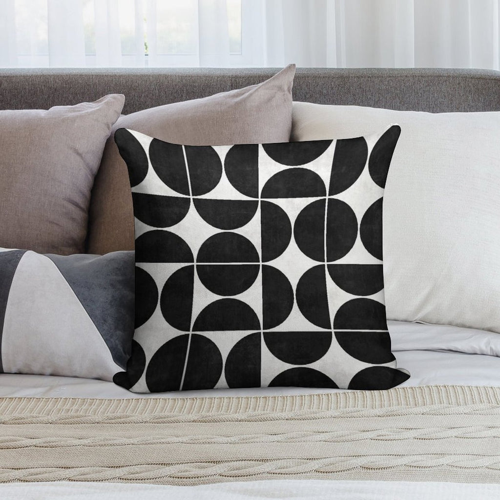 Mid-Century Modern Pattern No.3 - Black And White Concrete Soft Gift Ready Throw Pillow