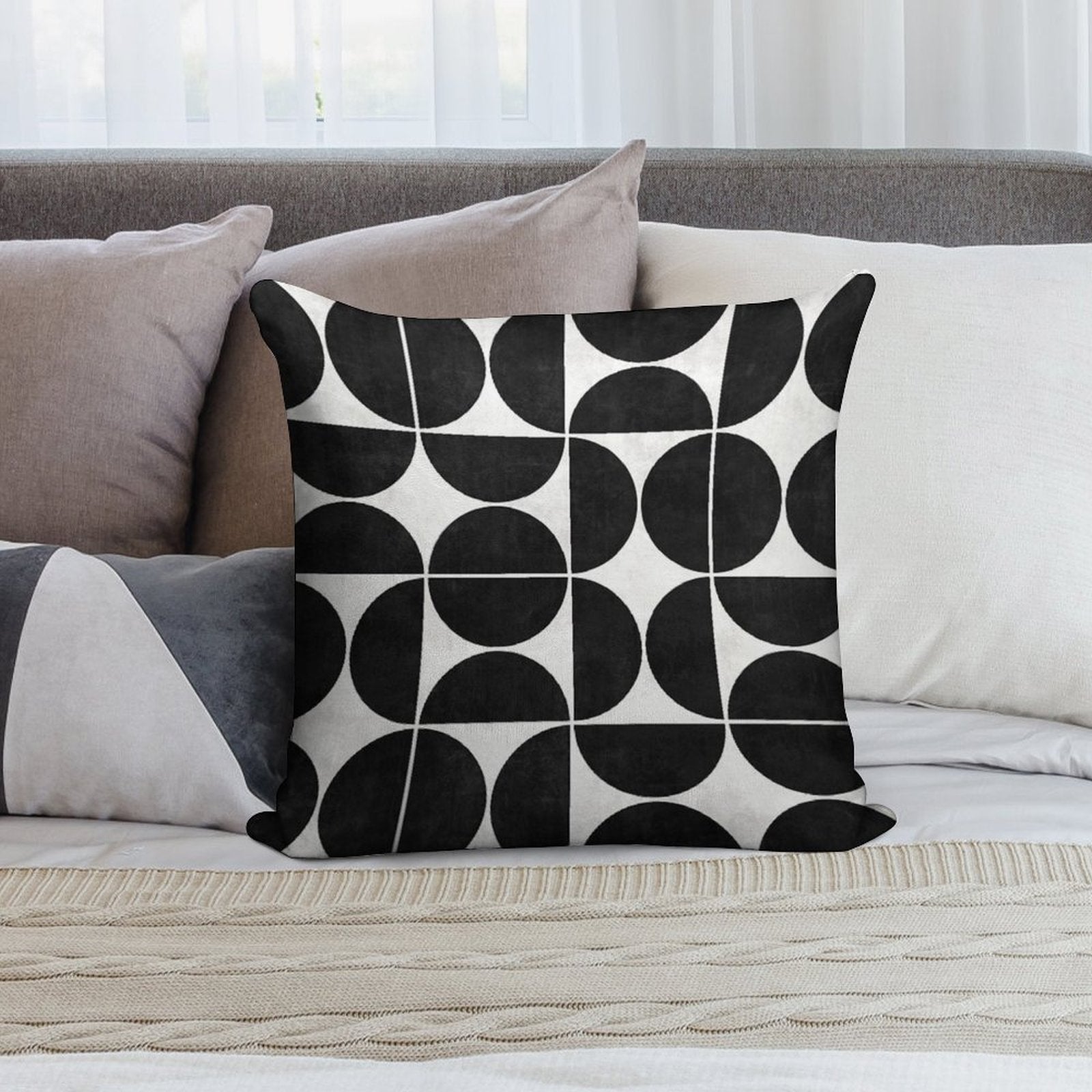 Mid-Century Modern Pattern No.3 - Black And White Concrete Soft Gift Ready Throw Pillow