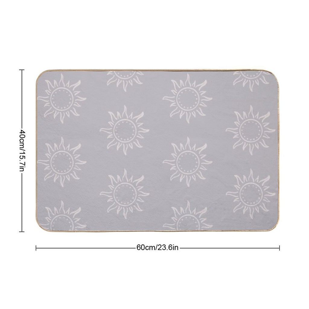 Cute Boho Sun Pattern Bohemian Aesthetic In Muted Colors Blue Gray Durable Bath Mat