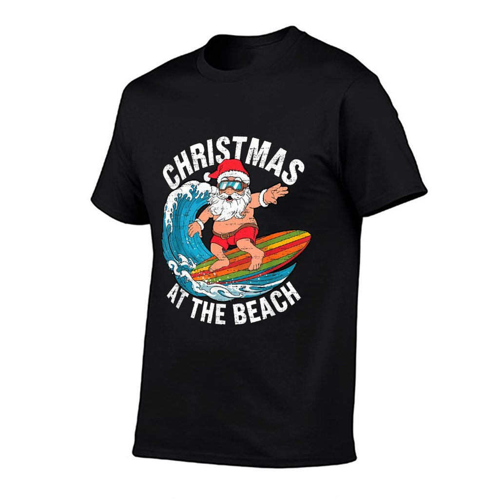 Funny Santa Surfing Christmas In July Xmas Summer Christmas  Polyester Blend T-Shirt