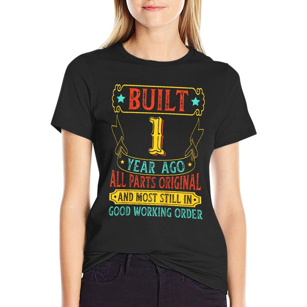 Kids Vintage 1st Birthday Girls 1 Year Old Gifts 1st Birthday  Rolled Sleeves T-Shirt