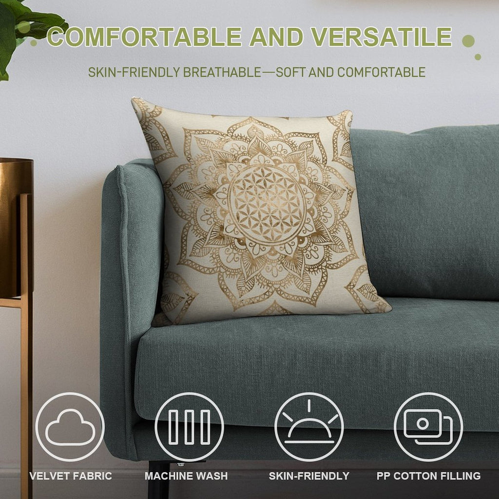 Flower of Life in Lotus - Pastel Golds And Canvas Soft Luxury Feel Throw Pillow