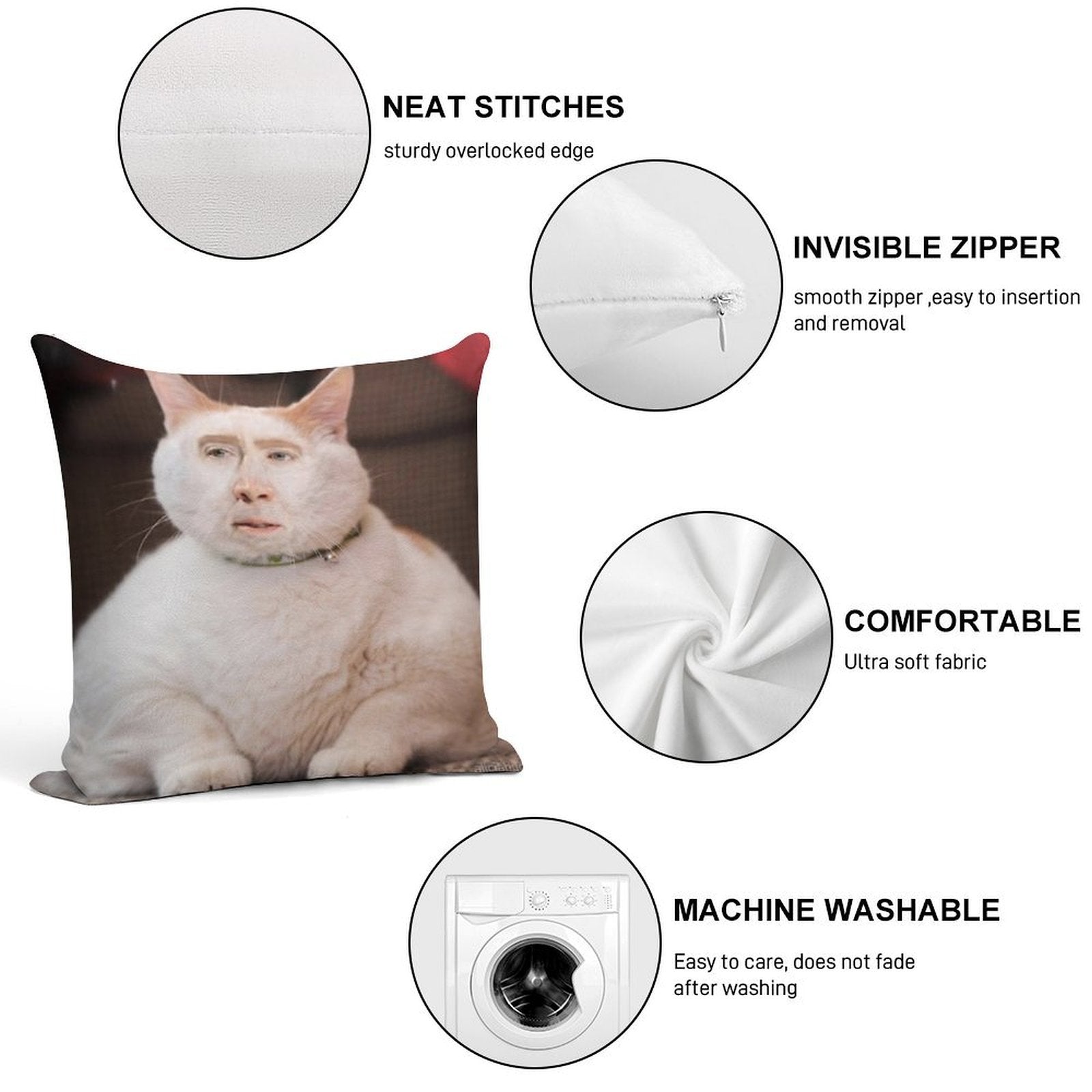 Nicolas Cage Photoshop Cat Soft Anti-Pilling Throw Pillow