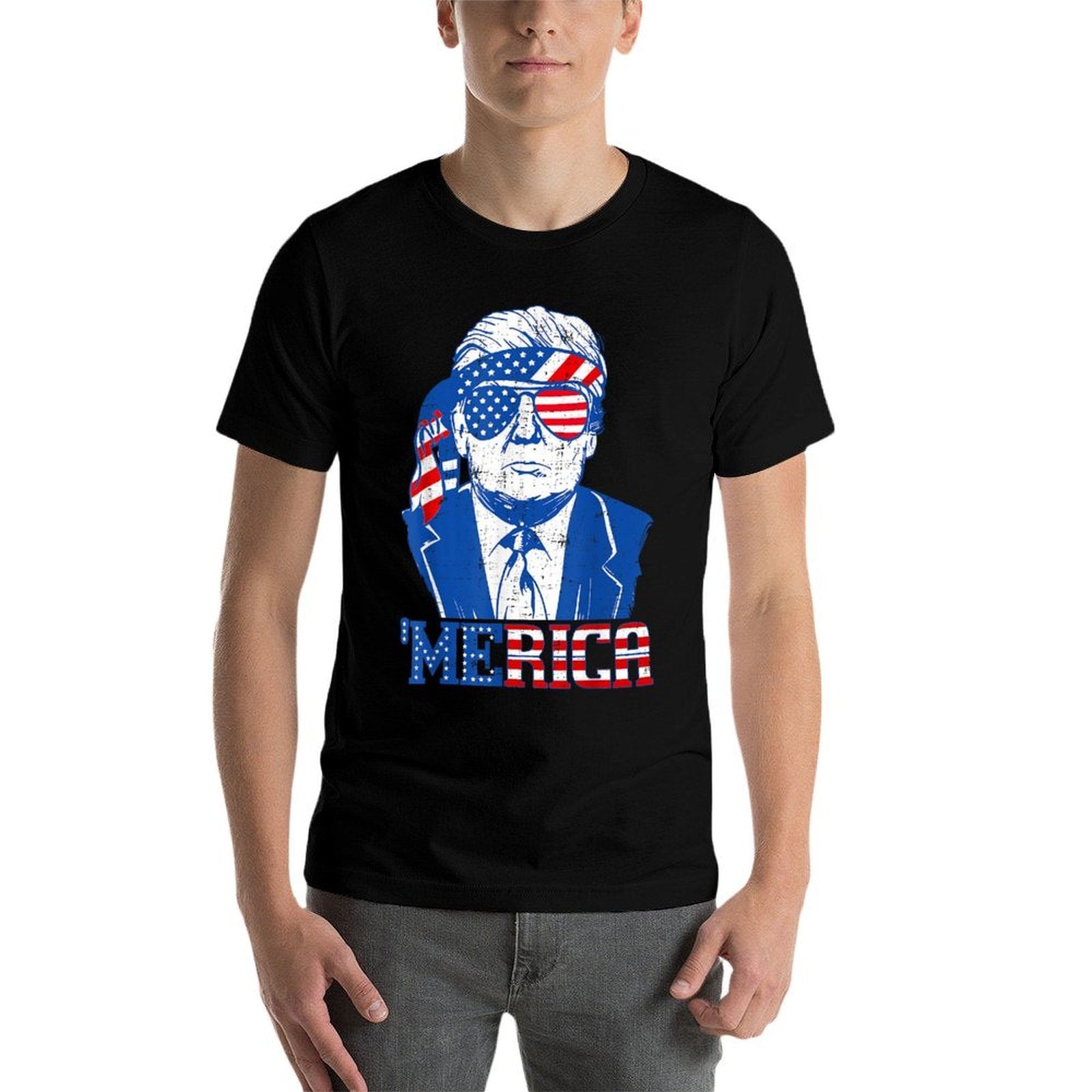 'Merica Donald Trump - Funny Trump 4th Of July American Flag  Cotton T-Shirt