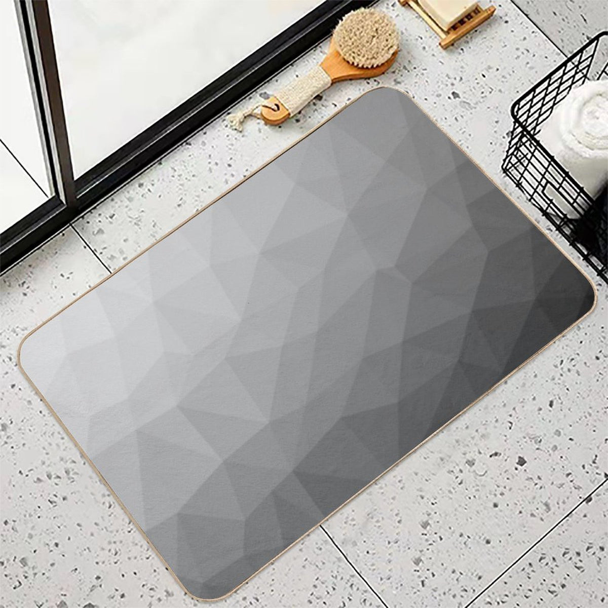 Gray Gradient Geometric Mesh Pattern Grey Elegant Design  Multi-Purpose Bath Mat