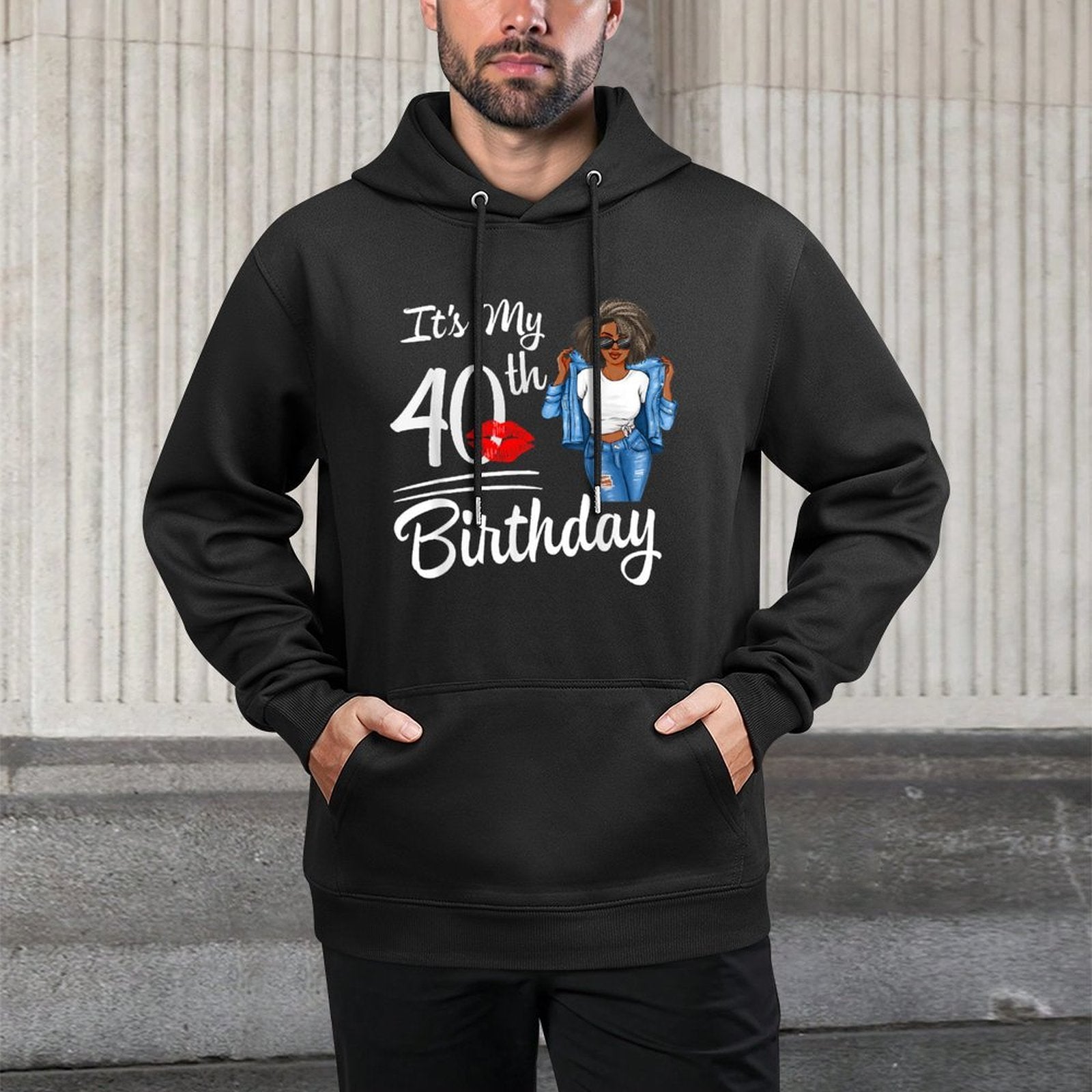 It's My 40th Birthday 40 Years Old Afro Black Melanin Women Breathable Fabric Hoodie