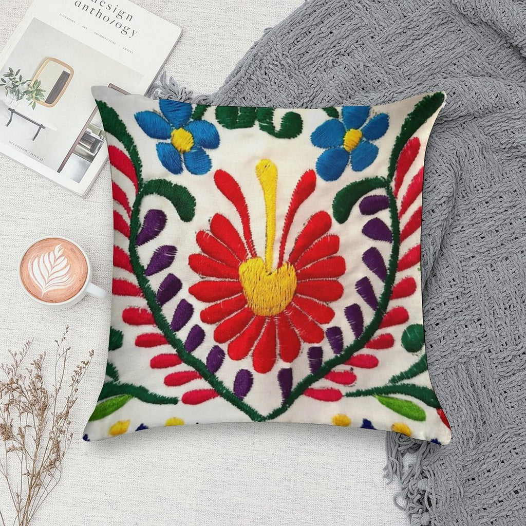 Mexican Flowers Soft Reinforced Edging Throw Pillow