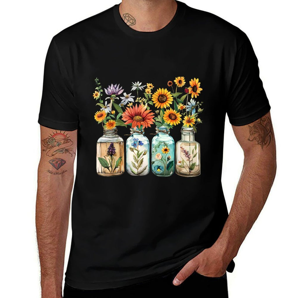 Vintage Sunflower Botanical Plant Gardening Women Flower Jar  Tagless Design T-Shirt