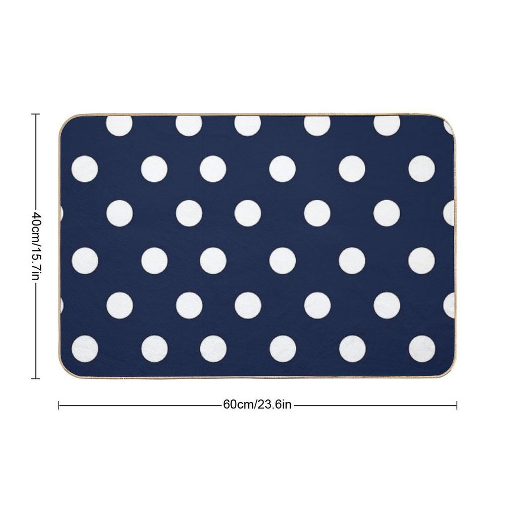 Navy Blue And White Large Polka Dot  Fade-Resistant Bath Mat