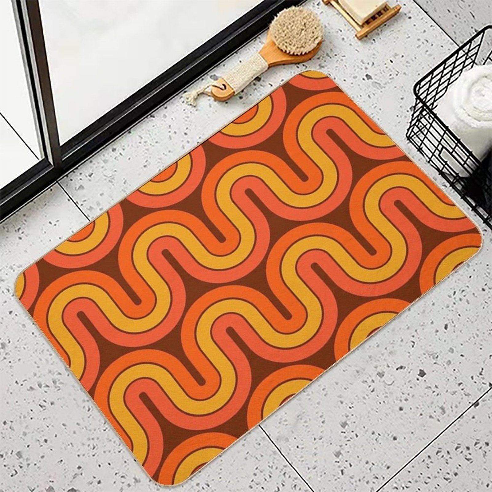 Retro Geometric Gradient Design  Anti-Trip Bath Mat