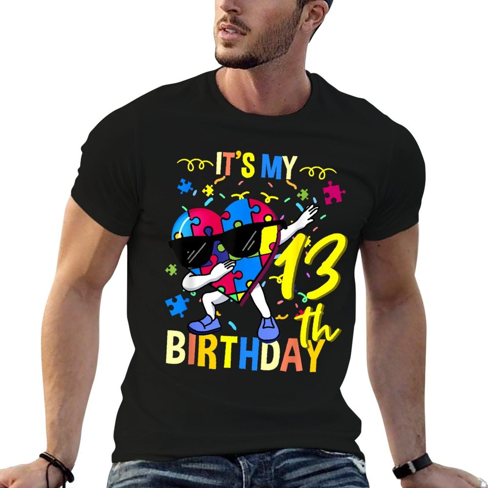 Its My 13th Birthday Dabbing Autism Puzzle  Stretchy T-Shirt
